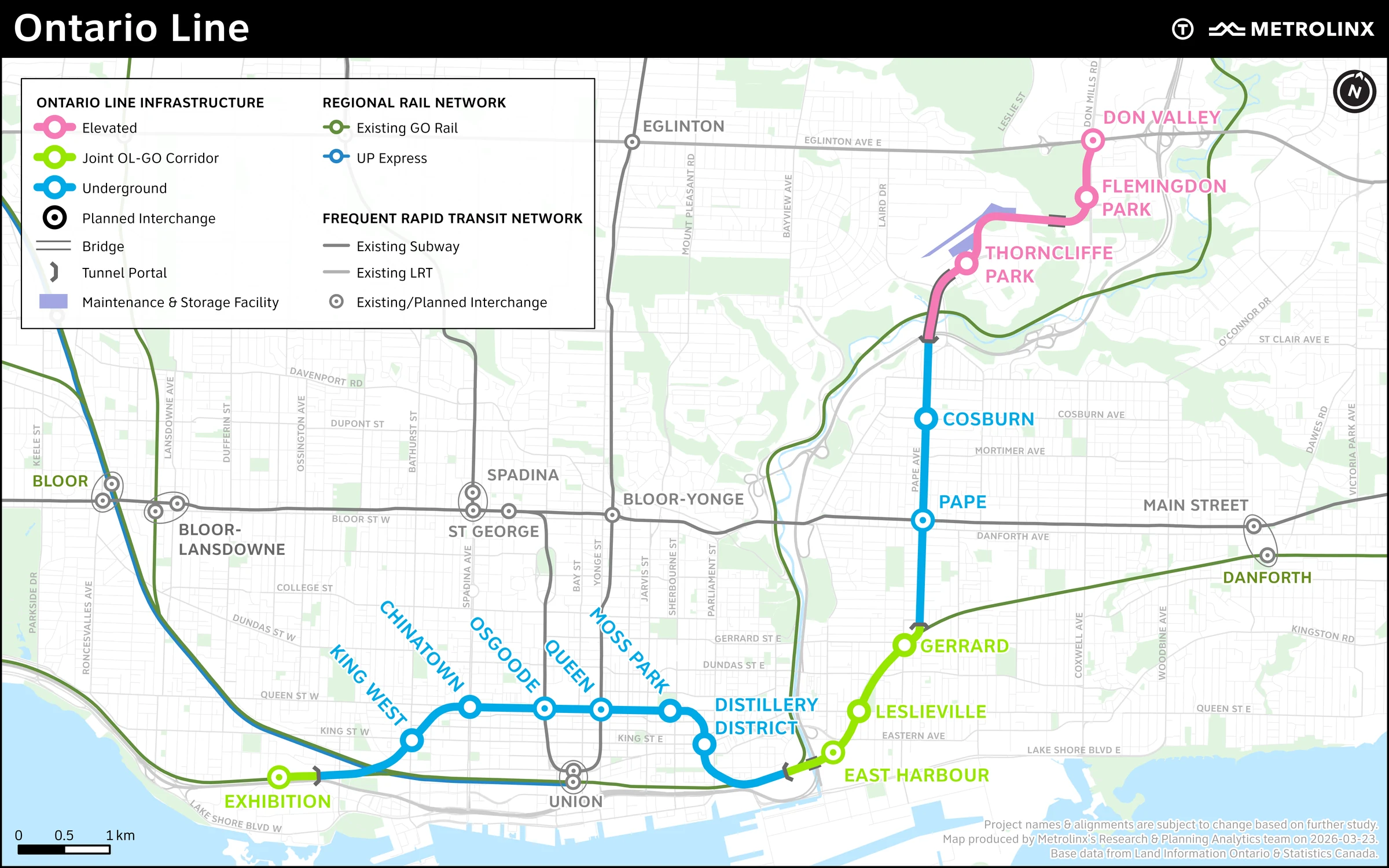 Public Metrolinx map of the Ontario Line route and stations