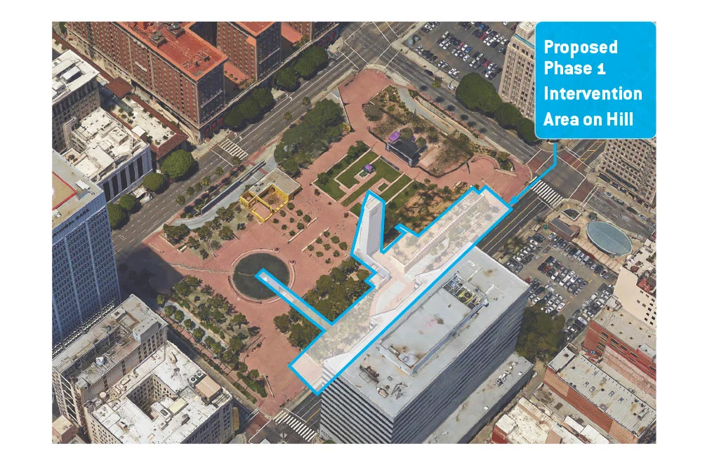Phase 1 — Hill Street intervention over existing site conditions.